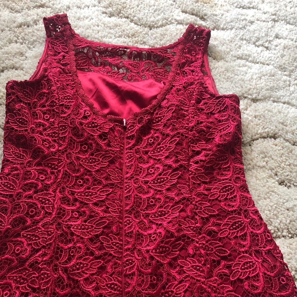 White House Black Market Red & Navy Lace Midi Sheath Dresses - Picture 6 of 12